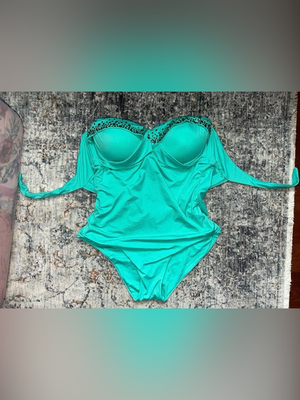 Turquoise Embellished One-Piece Swimsuit – Size Small